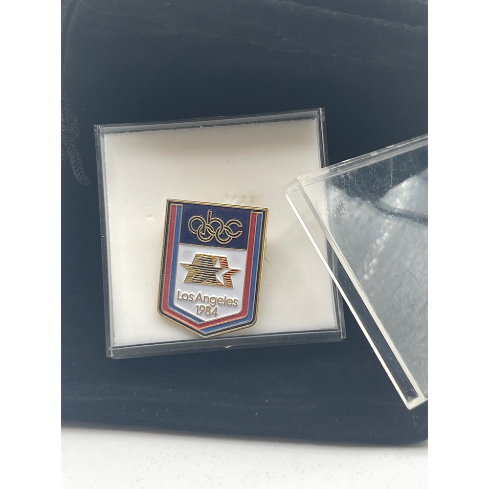 Vintage 1984 Los Angeles Olympics ABC Sports Enamel Lapel Pin Gold Tone Shield